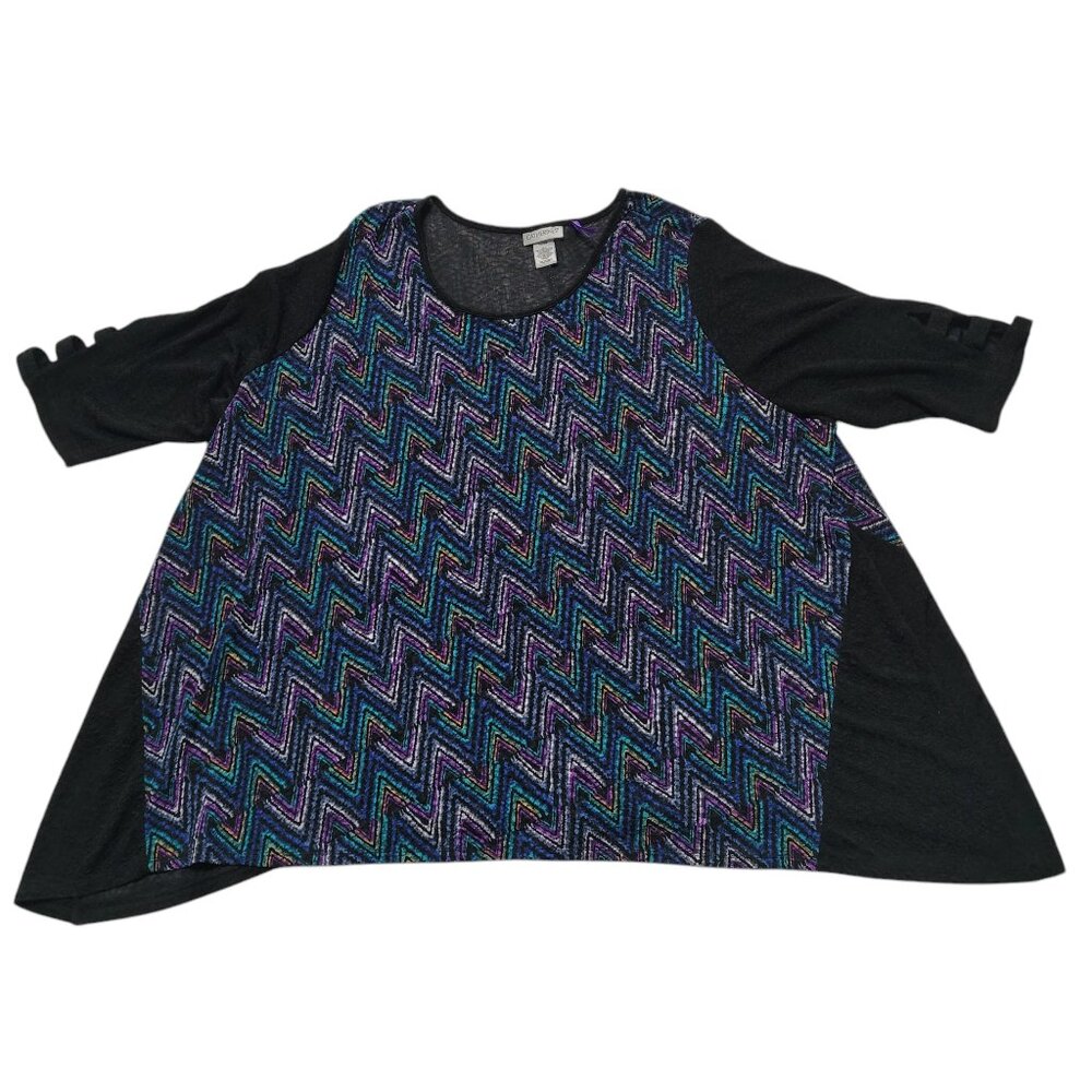 Catherines Tunic Shirt Chevron Gauze Petite Trapeze Flowy Zig Zag Colorful 3X WP